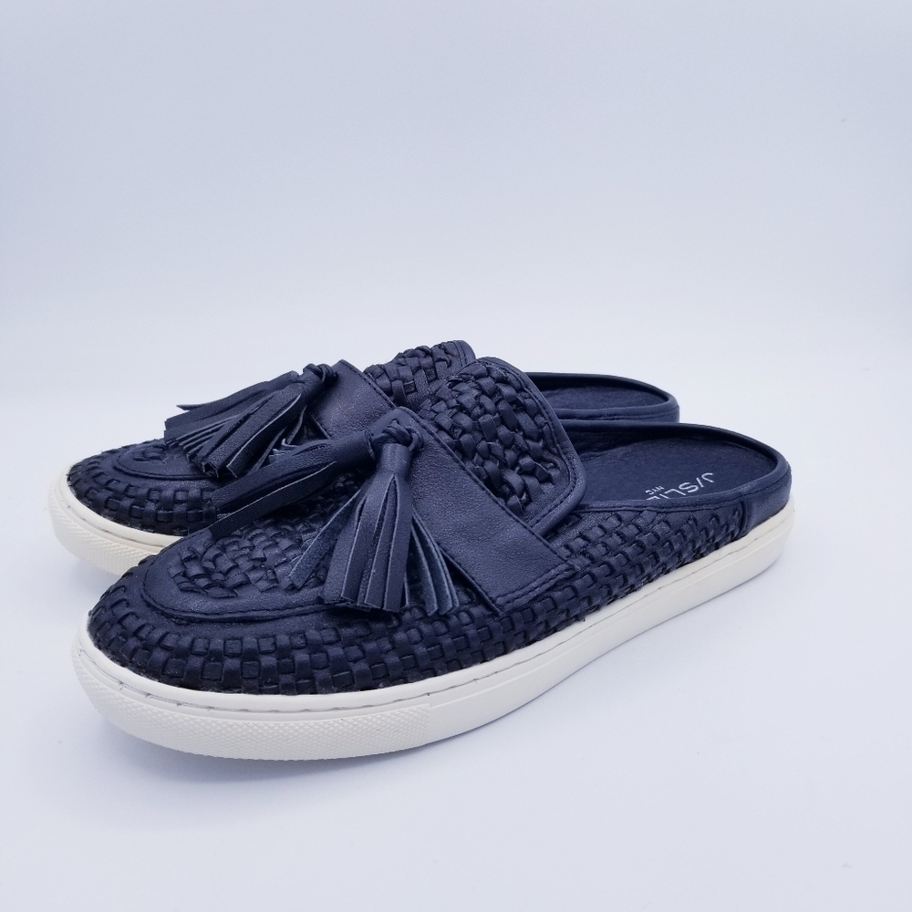 J/SLIDES Tassel Mules Black Leather size 7